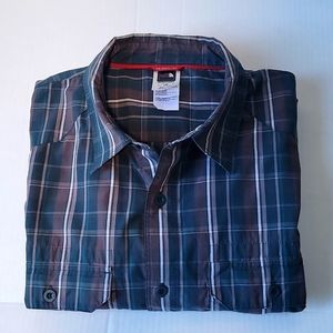 🌍NORTHFACE🌍 Mens Dark Green/ Charcoal Grey L/S Button Up Shirt Size Large